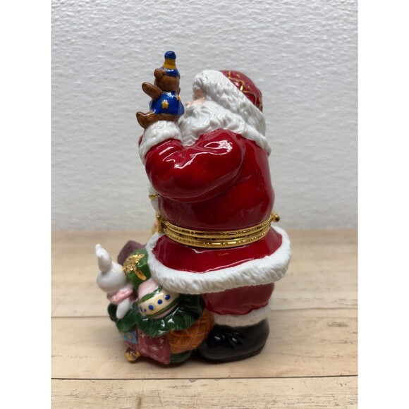 Traditions Porcelain Hand Painted Trinket Box Santa With Toys - Picture 3 of 15